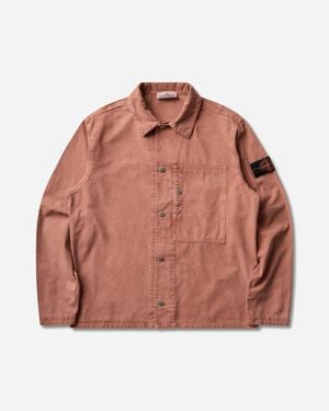 Stone Island S Mineral Dyed Panama Cotton Overshirt Brick - Brown