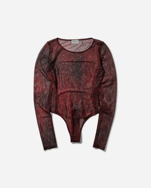 Guess S Printed Mesh Bodysuit Petite - Red