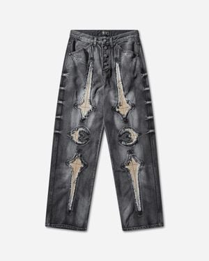 THUG CLUB Men S Tc Bone Leather Denim Trousers - Grey