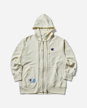 Undercover Men S Champion Reverse Weave Double Zip Hoodie Ivory - Metallic