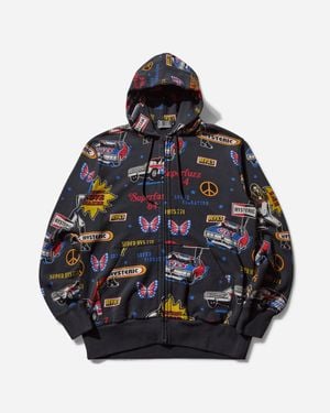新作【HYSTERIC GLAMOUR】4GIRLS pattern hoodie / black HYSTERIC GLAMOUR Black Graphic Zip Hoodie for Unisex Size M