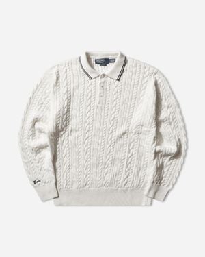 Polo Ralph Lauren Men S Relaxed Fit Cable-knit Polo Jumper Trophy Cream - White