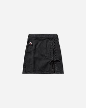 Hysteric Glamour Women S Apple Panda Embroidered Side Lace-up Denim Mini Skirt Black