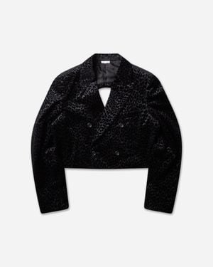Comme des Garçons S Cotton Velvet Leopard Print Cropped Blazer - Black