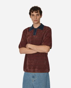 Amomento Jacquard Collar Knit Polo - Red