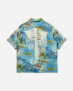 Kapital Men S Rayon Kamekameha Bone Aloha Shirt - Blue