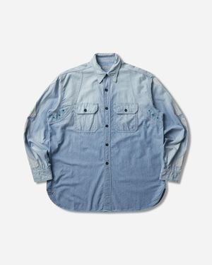 Kapital Men S Chambray 2tones Bone Patch Ventilator Workshirt Sax - Blue