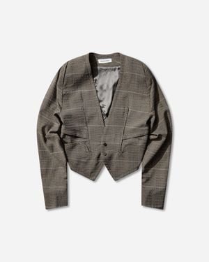 Kiko Kostadinov Men S Andras Tailored Jacket Taupe Check - Grey