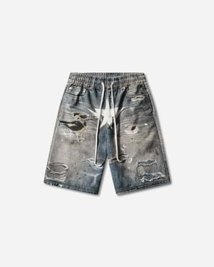 A Bathing Ape S Bape Sta Fake Print Relaxed Fit Shorts Light - Blue