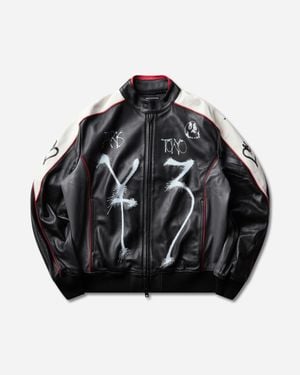 Y-3 Chito Graphic Leather Biker Jacket - Black