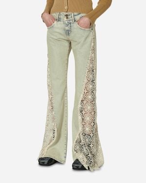 Guess Lace Denim Flare Trousers Tinted Light Wash - Natural