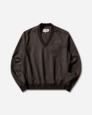 MM6 by Maison Margiela Men S V-neck Longsleeve Top Deep Brown - Black