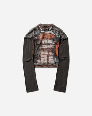OTTOLINGER Women S Mesh Hybrid Longsleeve Top Racing Plaid - Black