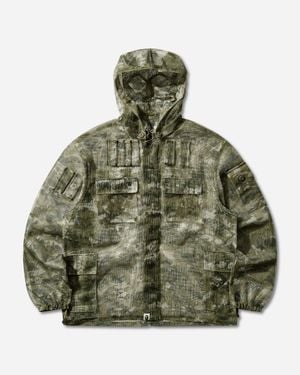 A Bathing Ape Men S Multi Pixel Camo Mask Hooded Shirt Jacket - Green