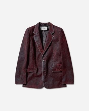 MM6 by Maison Margiela Men S Flocked Denim Suit Jacket Bordeaux - Purple