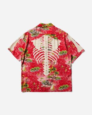 Kapital Men S Rayon Kamekameha Bone Aloha Shirt - Red
