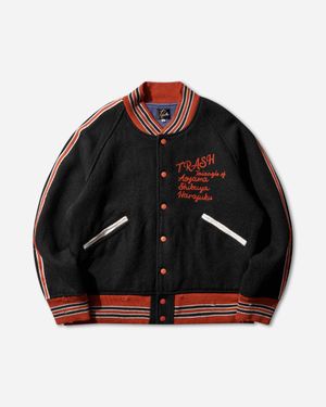 Needles Men S Wool Melton Deconstructed Lettered Jacket - Black