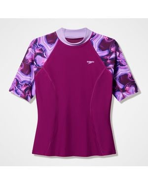 Speedo Modern Coverage Printed Short Sleeve Rashguard - Purple