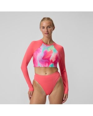 Speedo Printed Long Sleeve Crop Top Coral - Red