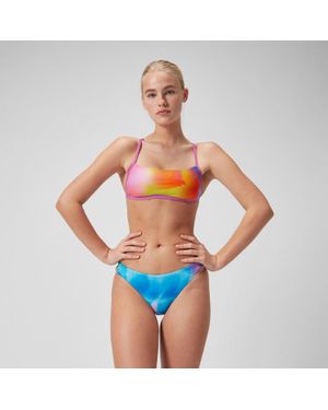 Speedo Damen Kurztop Mit Überkreuztem Rücken Und Digitalem Allover-Print/Gelb - Blau