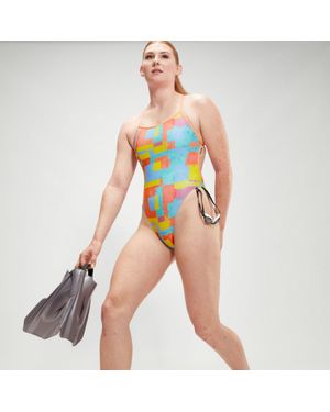 Speedo Allover Digital Vback Swimsuit Coral - Orange