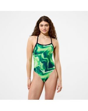 Speedo Team Printed Turnback Swimsuit - Green