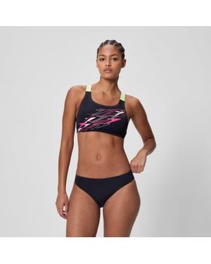 Speedo Damen Medley Logo V-Back Bikini Schwarz/Grün - Mehrfarbig
