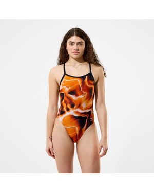 Speedo Damen Team Turnback Badeanzug Mit Print - Orange