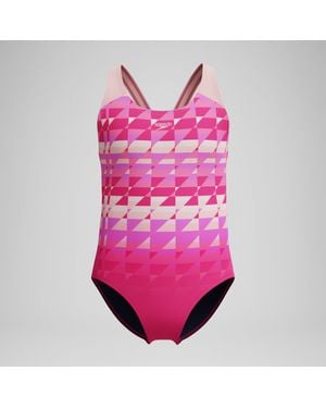 Speedo Mädchen Splashback Badeanzug Mit Print - Pink