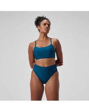Speedo Solid Hi Waist Bikini Bottom Dark - Blue