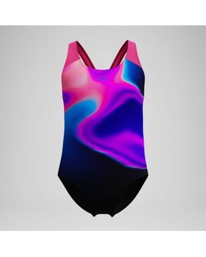 Speedo Mädchen Splashback Badeanzug Mit Print/Schwarz - Lila