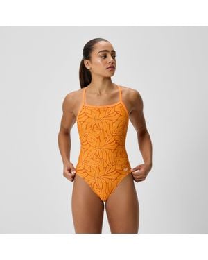 Speedo Club Training Printed Turnback Swimsuit - Orange