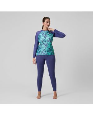 Speedo Bedrucktes Langärmliges Rash-Top Blau/Grün Für Damen
