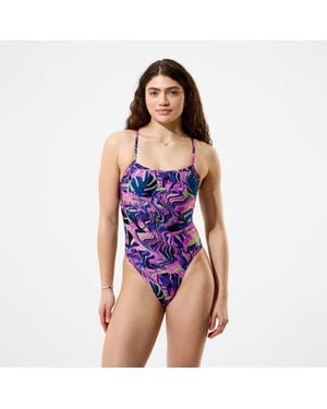 Speedo Club Training Printed Web Back Swimsuit - Purple