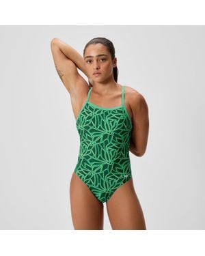 Speedo Club Training Printed Turnback One Piece - Green