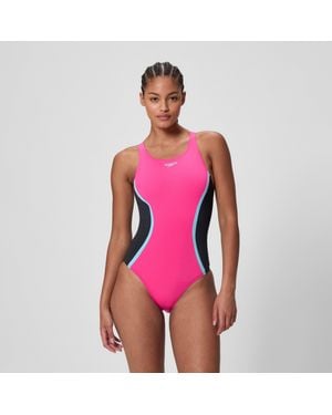 Speedo Medalist Solid Splice Swimsuit - Pink