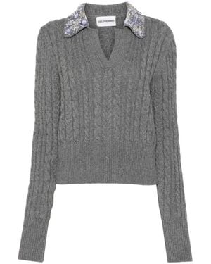 Des Phemmes Cropped Knitted Polo-Neck Sweater - Grigio