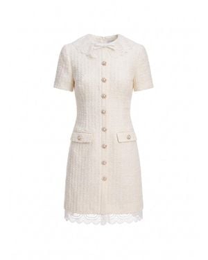 Self-Portrait Boucle Lace Trim Mini Dress - Bianco