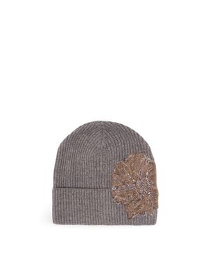 Brunello Cucinelli Cashmere Beanie With Floral Embroidery - Grigio