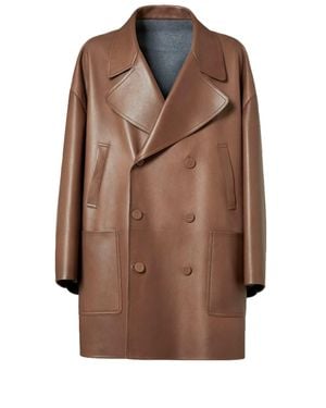 Fendi Oversize Leather Trench - Marrone