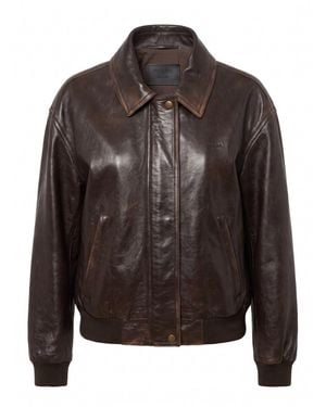 Prada Leather Bomber Jacket - Marrone