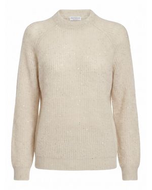 Brunello Cucinelli Diamond Yarn English Rib Sweater - Bianco