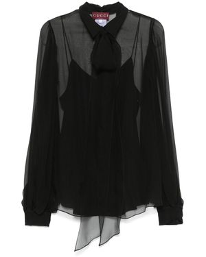 Gucci Camicia nera in seta con pizzo a manica lunga - Nero
