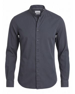 Brunello Cucinelli Garment-Dyed Twill Shirt With Mandarin Collar - Blu