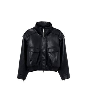 Self-Portrait Faux Leather Bomber Jacket - Nero