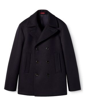 Gucci Wool And Leather Peacoat - Blu