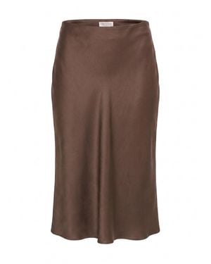 Brunello Cucinelli Satin Cady Fluid Pencil Skirt - Marrone