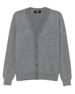 Fendi Cardigan Con Logo Goffrato - Grigio