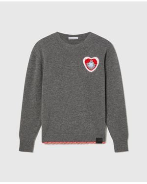 Stella McCartney Crochet Heart Wool Sweater - Gray