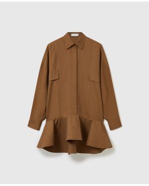 Stella McCartney Washed Cotton Peplum Shirt Dress - Brown